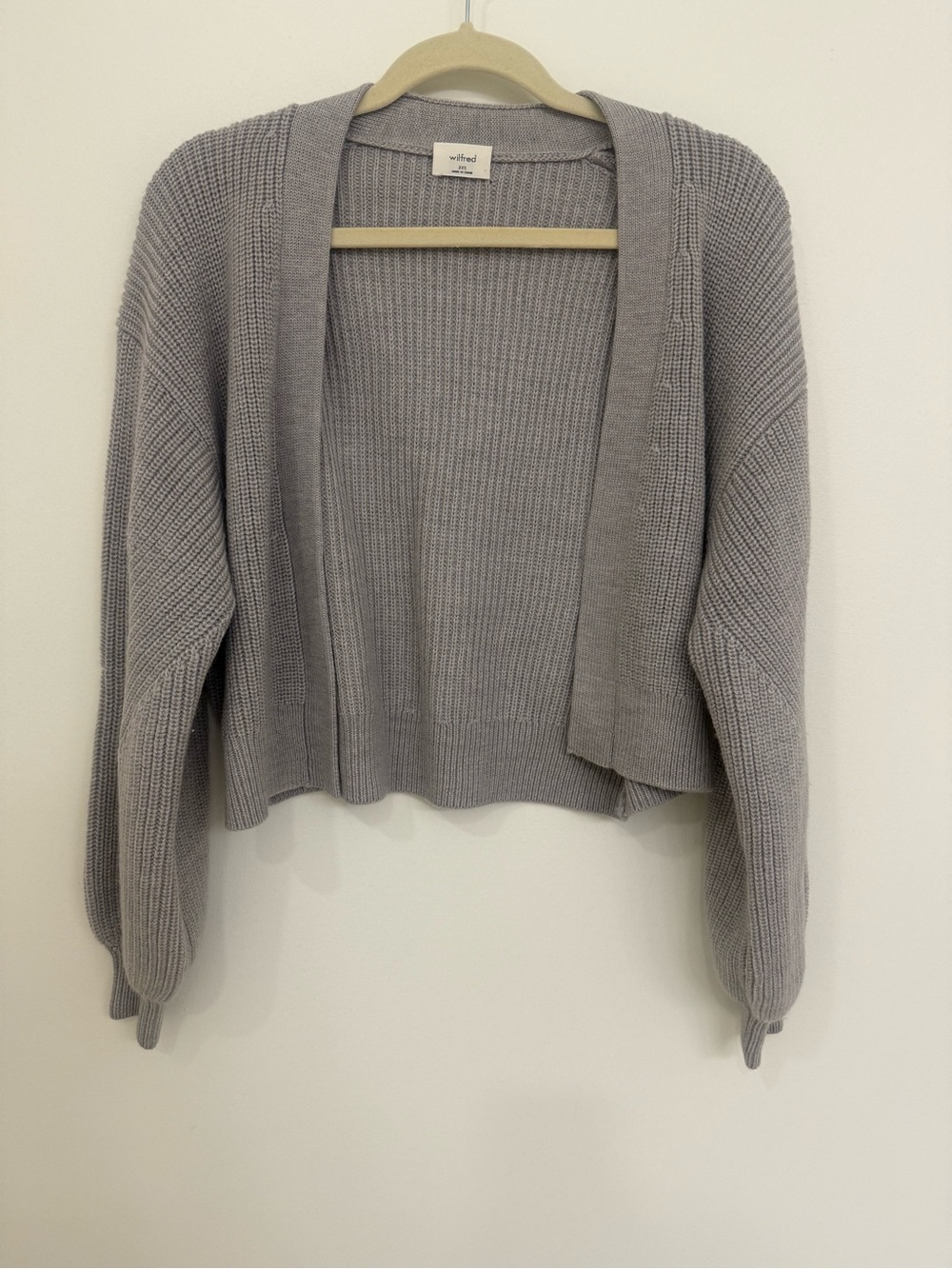 Aritzia -Wilfred Light Grey Cropped Open-Front Knit Sweater Women’s Size 2xS